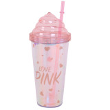 Insulated Plastic Tumbler Straw Cup Pink Love Slogan Water Bottles