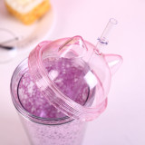 Insulated Plastic Tumbler Straw Cup Sequins Cat Ears Water Bottles