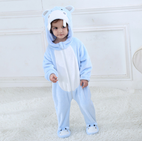 Baby Blue Hippo Onesie Kigurumi Pajamas Kids Animal Costumes for Unisex Baby