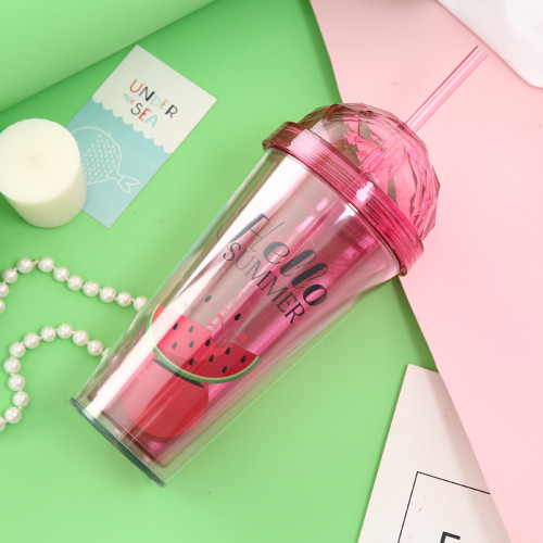 Insulated Plastic Tumbler Straw Cup Watermelon Pineapple Water Bottles