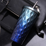 Insulated Stainless Steel Tumbler Straw Cup Ombre Rhombus Vacuum Water Bottles