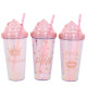 Insulated Plastic Tumbler Straw Cup Pink Love Slogan Water Bottles