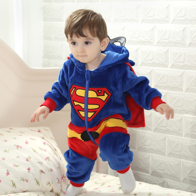 Baby Blue Super Man Onesie Kigurumi Pajamas With Cloak Kids Animal Costumes for Unisex Baby