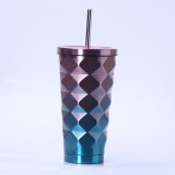 Insulated Stainless Steel Tumbler Straw Cup Ombre Water Ripple Vacuum Water Bottles