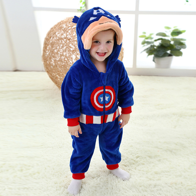 Baby Blue Captain America Onesie Kigurumi Pajamas Kids Animal Costumes for Unisex Baby
