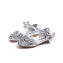 Kid Girl Bling Bright Diamond With Pearl Bowknot Closed-toed Sandals