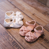 Toddler Kid Girl Lace Bowknot Hollow Out Velcro Sandals