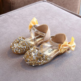 Kid Girl Bling Bright Diamond With Pearl Bowknot Closed-toed Sandals