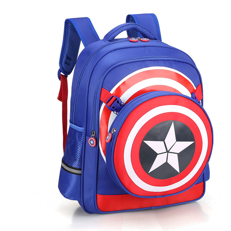 Primary School Backpack Bag Boy Marvel Captain America Lightweight Waterproof Bookbag With Crossbag
