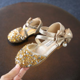 Kid Girl Bling Bright Diamond With Pearl Bowknot Closed-toed Sandals