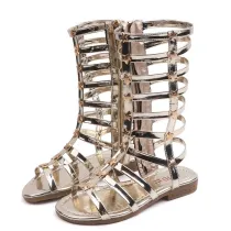 Gold Stars Applique Metallic Gladiator Sandals For Toddler Girl Kids