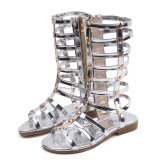 Gold Stars Applique Metallic Gladiator Sandals For Toddler Girl Kids
