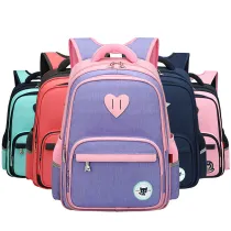 Primary School Backpack Bag Matching Color Heart Lightweight Waterproof Bookbag