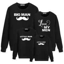 Matching Family Prints Slogan Little Man Mustache Famliy Sweatshirts Top