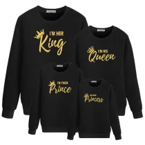 Matching Family Prints Slogan Crown King Queen Prince Princess Famliy Sweatshirts Top