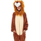 Kids 3D Brown Lion King Onesie Kigurumi Pajamas Animal Cosplay Costumes for Unisex Children