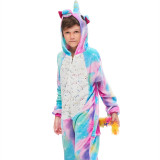 Kids Blue Rainbow Stars Onesie Kigurumi Pajamas Animal Cosplay Costumes for Unisex Children
