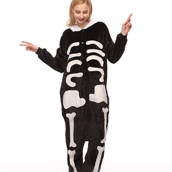 Halloween White and Black Human Skeleton Onesie Kigurumi Pajamas ...