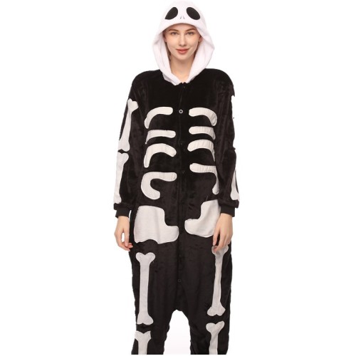Halloween White and Black Human Skeleton Onesie Kigurumi Pajamas Cosplay Costume for Unisex Adult