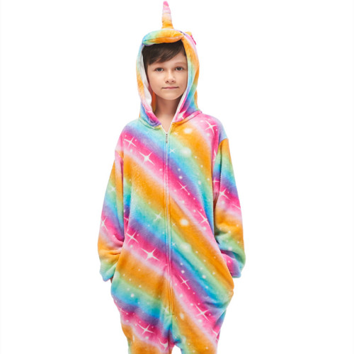 Kids Rainbow Stars Unicon Onesie Kigurumi Pajamas Animal Cosplay Costumes for Unisex Children
