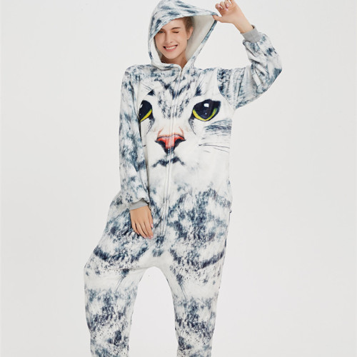 White 3D Cat Onesie Kigurumi Pajamas Cosplay Costume for Unisex Adult