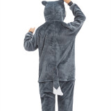 Kids 3D Grey Plush Husky Dog Onesie Kigurumi Pajamas Animal Cosplay Costumes for Unisex Children