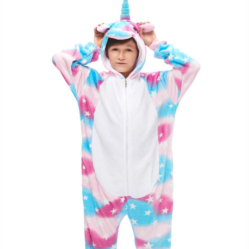 Kids Pink Blue Stars Unicon Onesie Kigurumi Pajamas Animal Cosplay Costumes for Unisex Children
