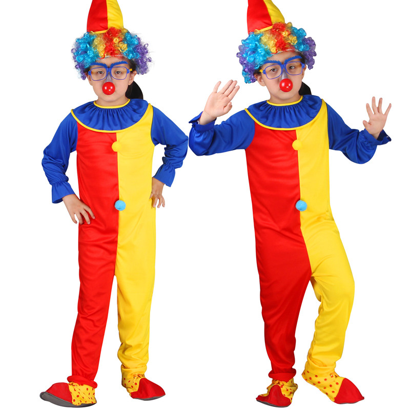 Clown Red Yellow Macthing Color Performance Costume Jumpsuit With Hat