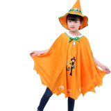 Pumpkin Cloak Cape Print Witch Halloween Costume Cosplay Suit With Hat