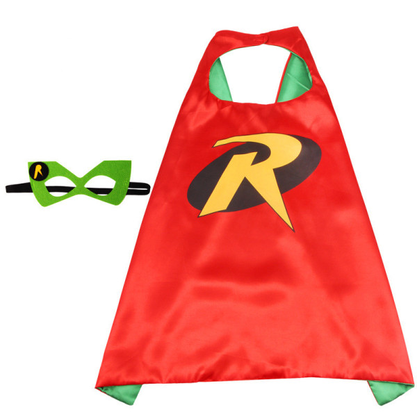 Robin Cartoon Costumes Cosplay Cloak Double Sided Satin Capes with Felt Masks for Kids