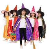 Halloween Cosplay Little Witches Enchanter Costume Gold Stars Cloak Cape With Hat