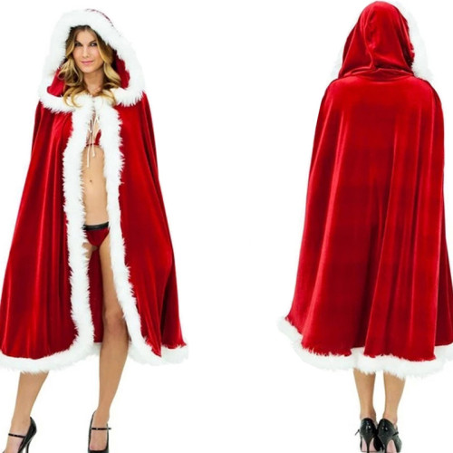 Girl Christmas Red Velvet Costume Cosplay Hooded Cloak Cape