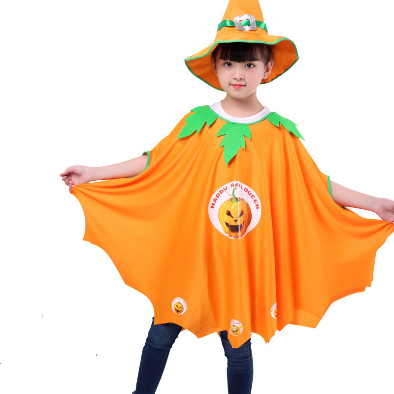 Pumpkin Cloak Cape Print Pumpkin Halloween Costume Cosplay Suit With Hat