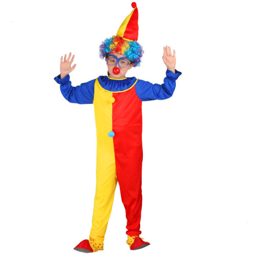 Clown Red Yellow Macthing Color Performance Costume Jumpsuit With Hat