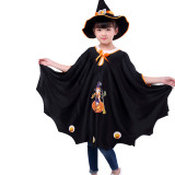 Pumpkin Cloak Cape Print Witch Halloween Costume Cosplay Suit With Hat