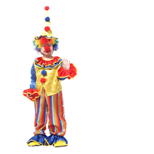 Clown Performance Costume Two-piece Ruffles Pompom Top and Stripes Pant With Hat