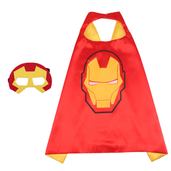 Iron Man Halloween Costumes Cosplay Cloak Double Sided Satin Capes with Felt Masks for Kids