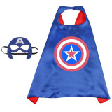 Captain America Halloween Costumes Cosplay Cloak Double Sided Satin Capes with Felt Masks for Kids
