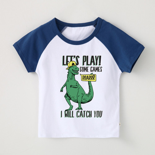 Boy Print Dinosaur Slogan Cotton T-shirt