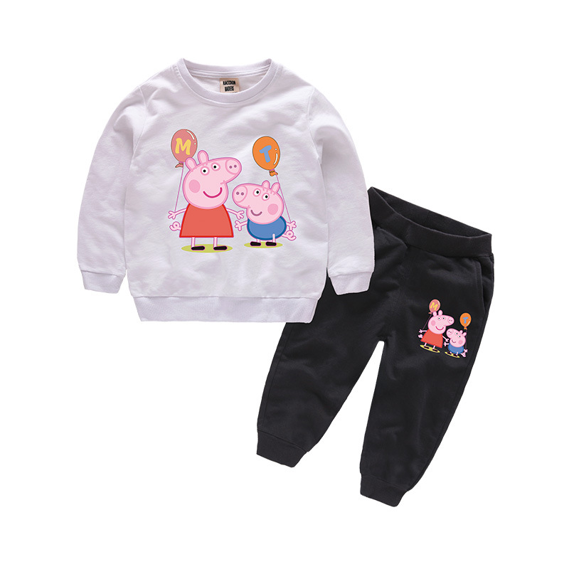 Toddlers Print Pig Two Pieces Cotton Sweatshirts and Black Jogger Pant