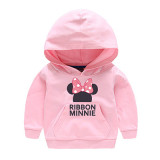 Girl Print Bowknot Minnie Cotton Hooded Sweatshirts With Pocket