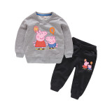 Toddlers Print Pig Two Pieces Cotton Sweatshirts and Black Jogger Pant