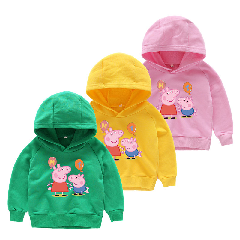 Toddlers Print Peppa Pig Cotton Hooded Sweatshirts For Kids