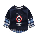 Toddler Boy Print Captain America Slogan Letters Plaid Sweatshirts