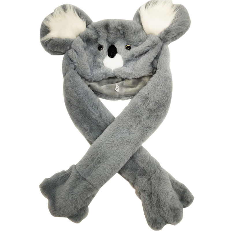 Grey Koala Funny Animal Movable Ears Jumping Soft Plush Hat