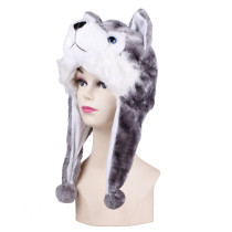 Grey Huskie Warm Crozy Soft Plush Hat Winer Ear Flap Beanie For Kids