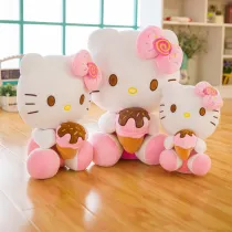 Pink Cat Icecream Bowknot Soft Stuffed Plush Animal Doll Pillow for Kids Gift