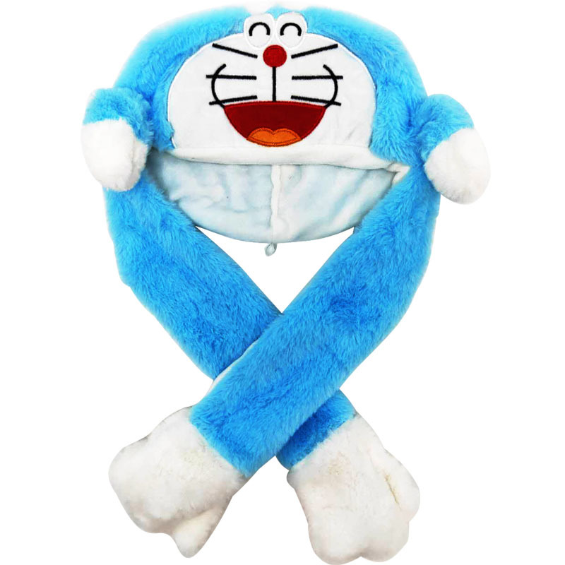 Blue Doraemon Funny Animal Movable Ears Jumping Soft Plush Hat