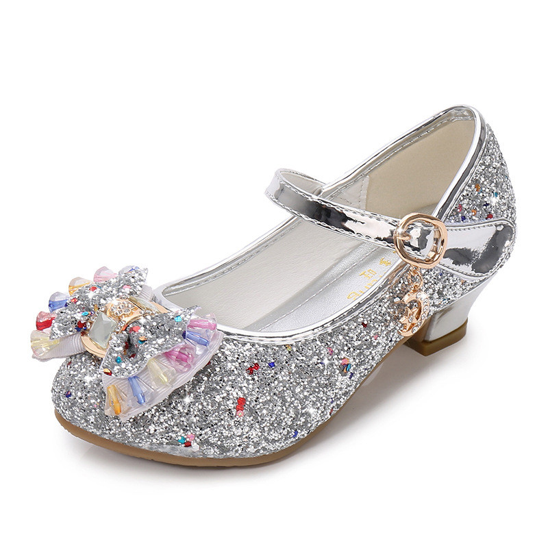 Kid Girls Sequins Glitter 3d Rainbow Diamond Bowknot High Pumps