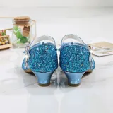 Kid Girls Sequins Pearl 3D Bowknot Flowers Open-Toed Sandal High Pumps Dress Shoes